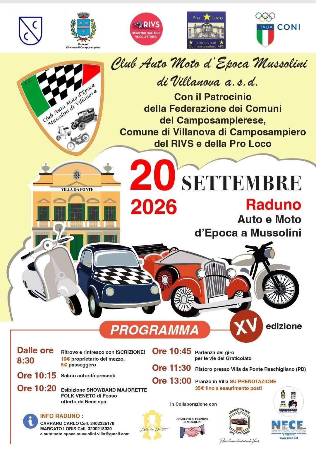 15° Raduno Auto e Moto d'Epoca a Mussolini - Villanova di Camposampiero