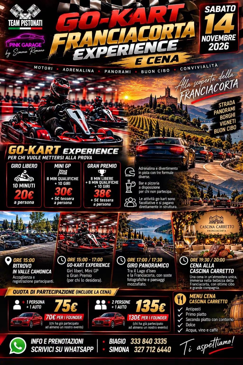 Go-Kart Franciacorta Experience e Cena - Raduno Dinamico a Valle Camonica (BS) il sabato 14 novembre 2026
