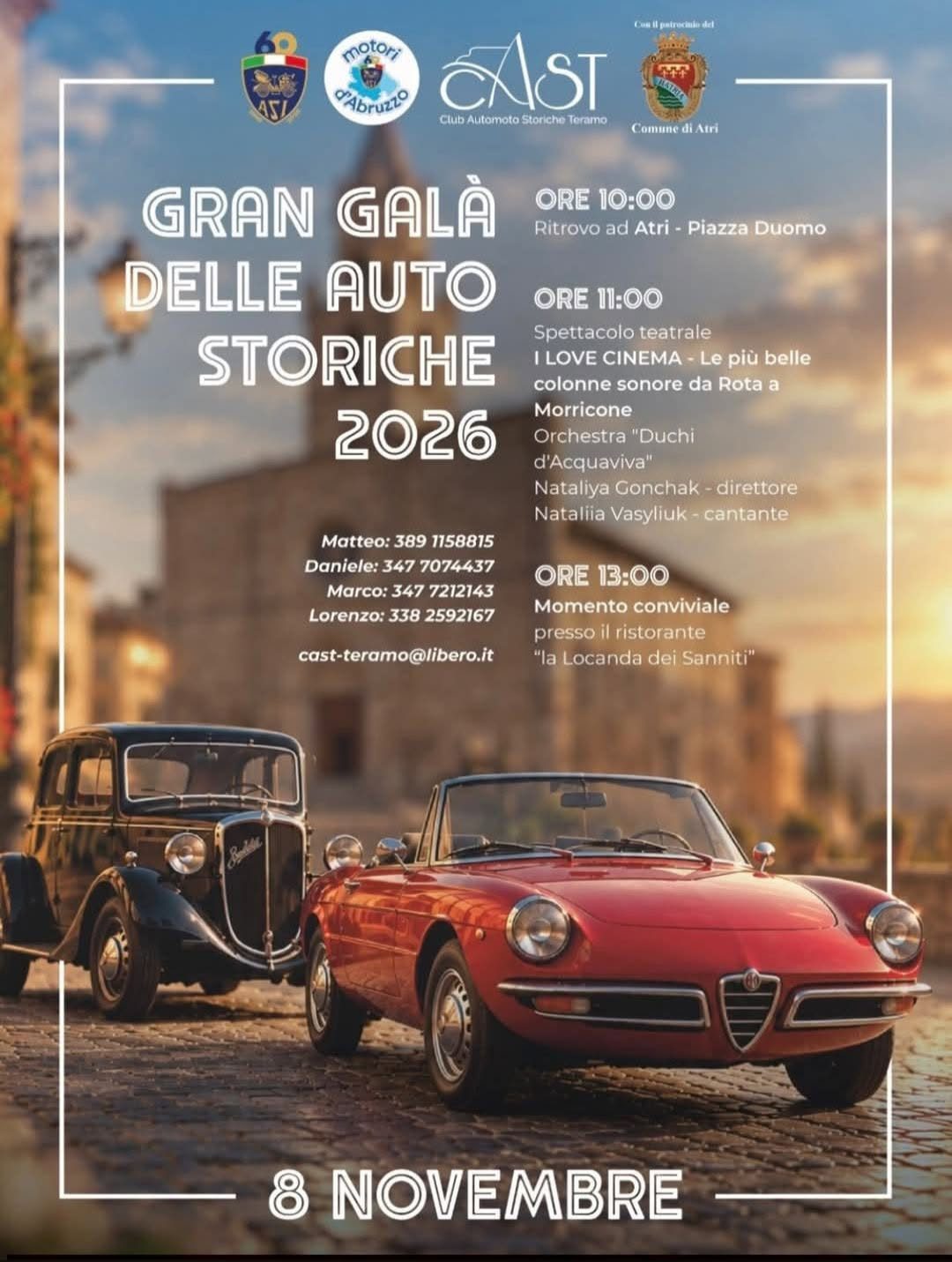 Gran Galà delle Auto Storiche 2026 - Auto d'Epoca a Atri (TE) il domenica 8 novembre 2026
