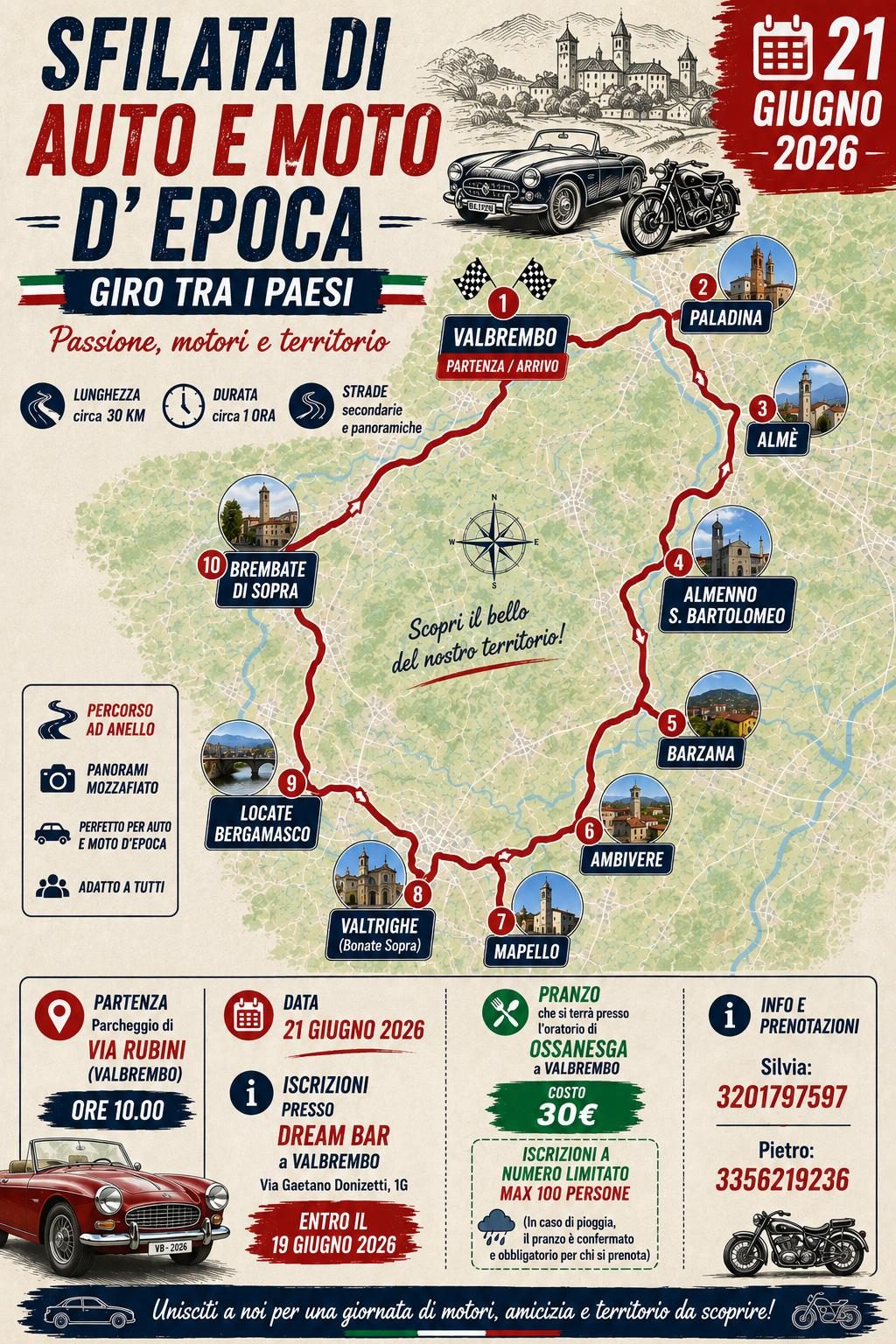 Sfilata auto e moto d'epoca -giro tra i paesi-passione motori e territorio