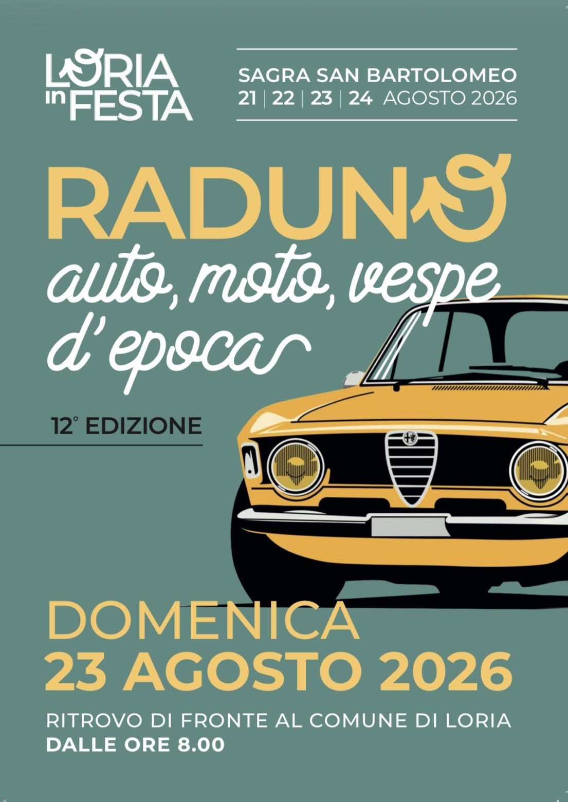 12° RADUNO AUTO, MOTO e VESPE D’EPOCA – Loria in Festa 2026