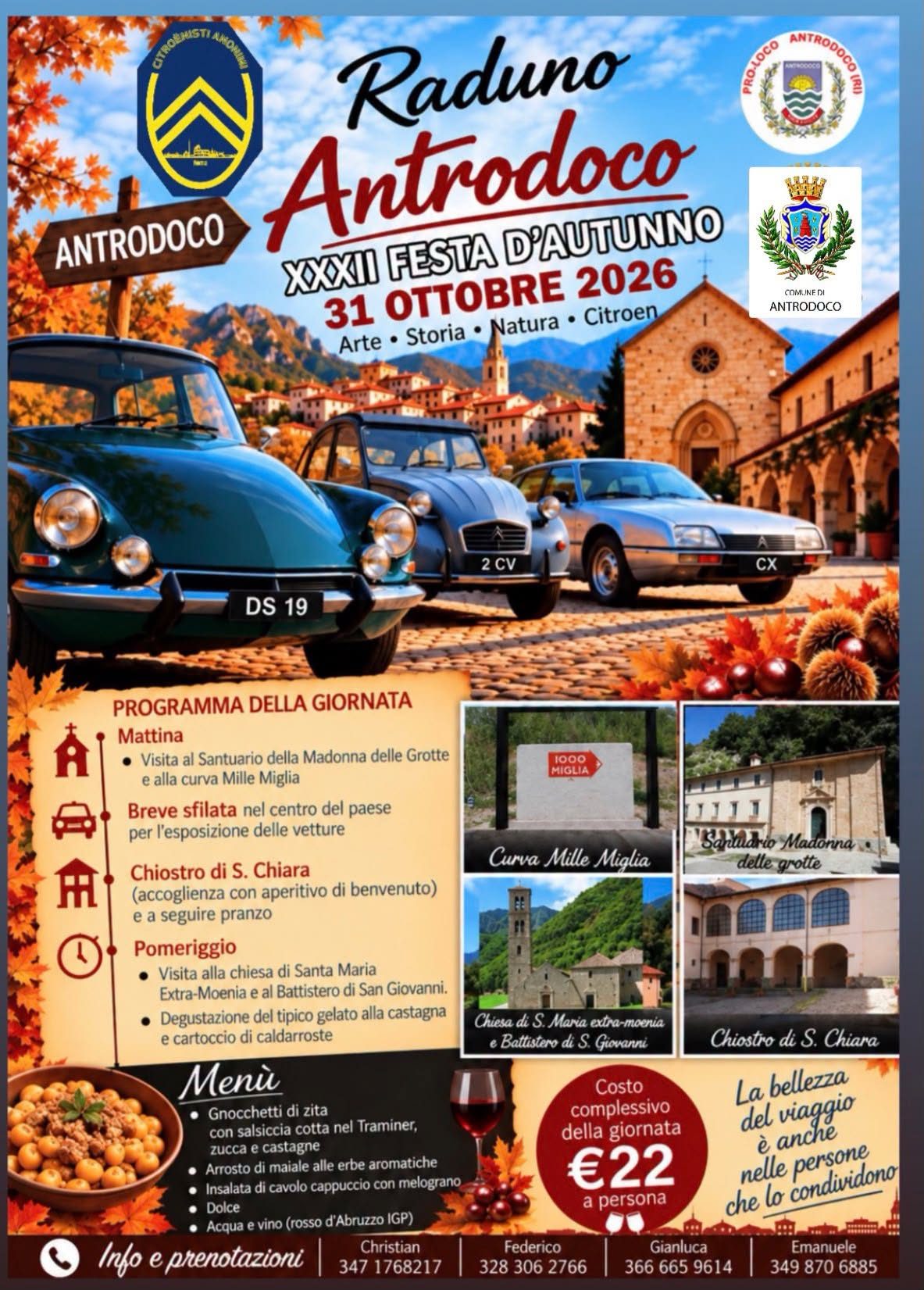 Raduno Antrodoco - XXXII Festa d'Autunno - Raduno Dinamico a Antrodoco (RI) il sabato 31 ottobre 2026