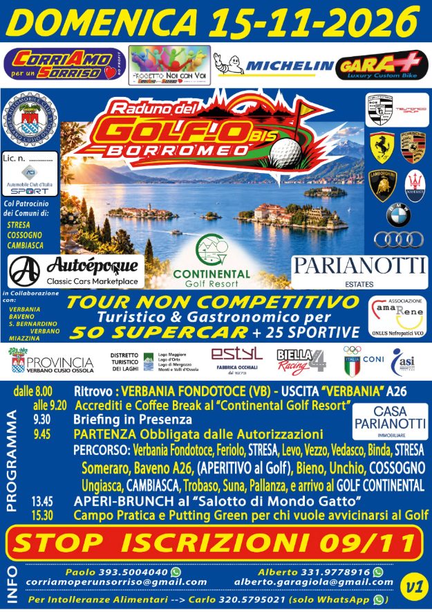 Raduno del Golf_o BIS Borromeo  - Tour non competitivo per Supercar e Sportive - Raduno Dinamico a Verbania (VB) il domenica 15 novembre 2026