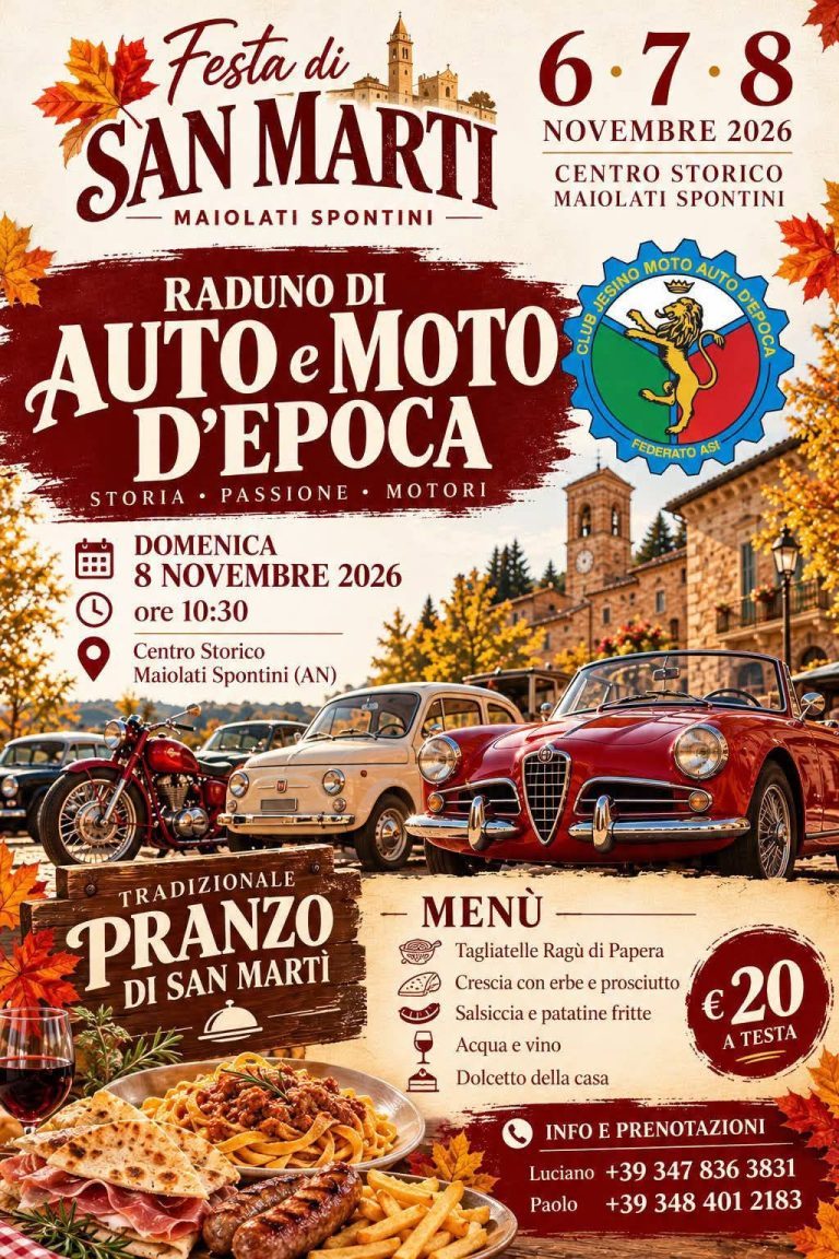 Raduno di Auto e Moto d'Epoca - Festa di San Martì - Auto d'Epoca a Maiolati Spontini (AN) il domenica 8 novembre 2026