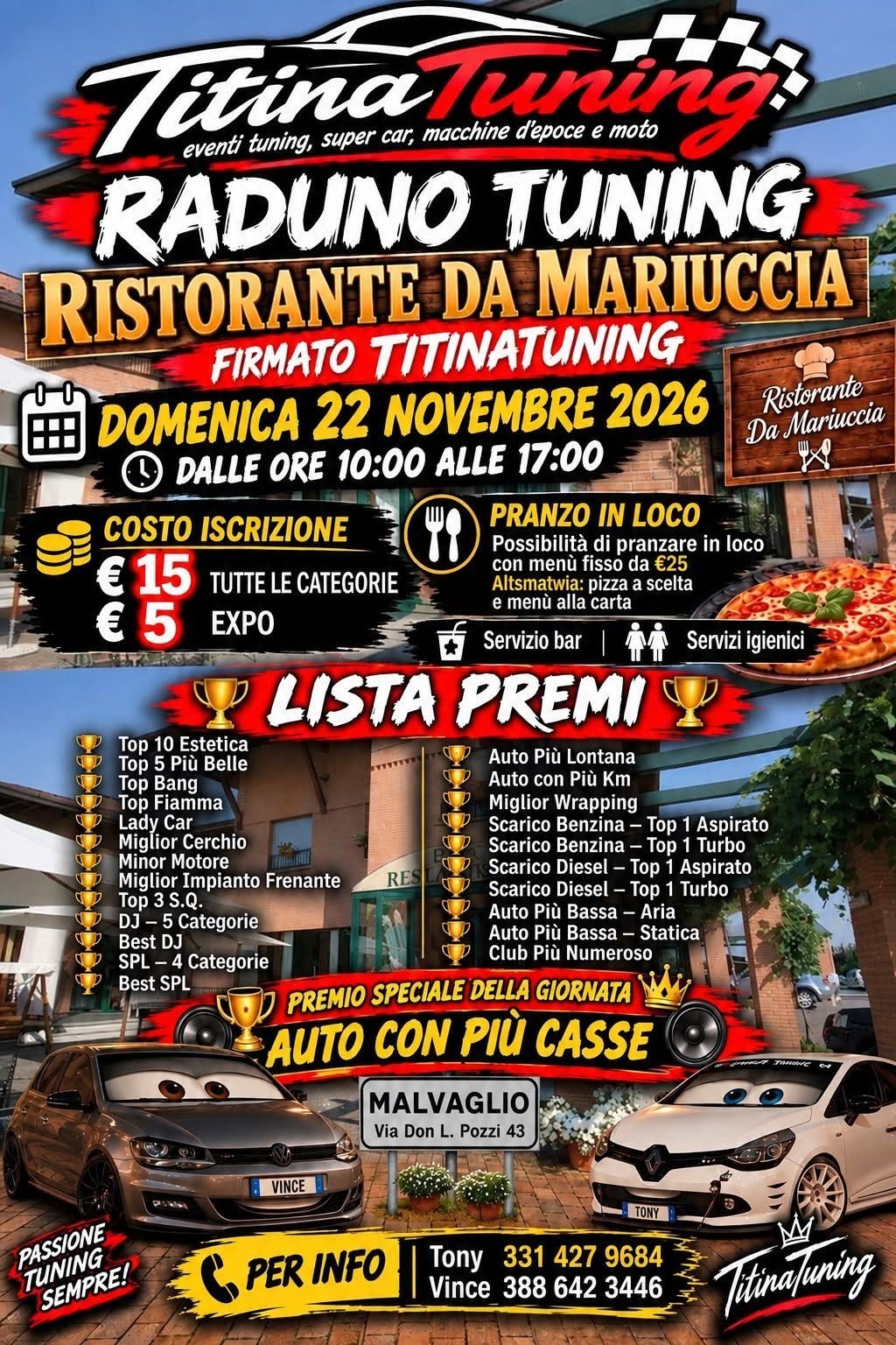 Raduno Tuning Ristorante Da Mariuccia - TitinaTuning - Raduno Statico a Malvaglio (MI) il domenica 22 novembre 2026
