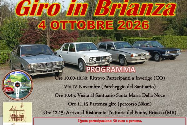 Giro in Brianza 2026 - Auto d'Epoca a Inverigo (CO) il domenica 4 ottobre 2026
