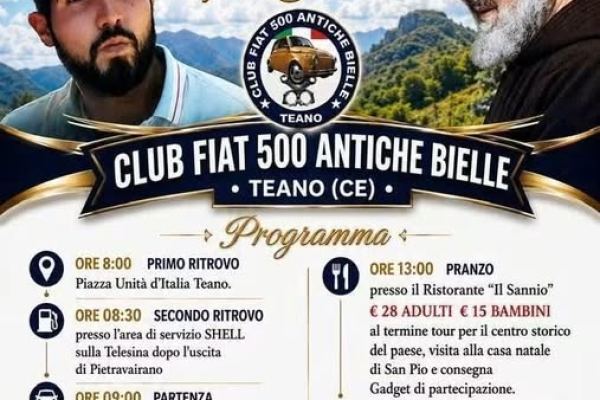11° Memorial Mario – Pellegrinaggio a Pietrelcina - Raduno Dinamico a Teano (CE) il domenica 13 settembre 2026