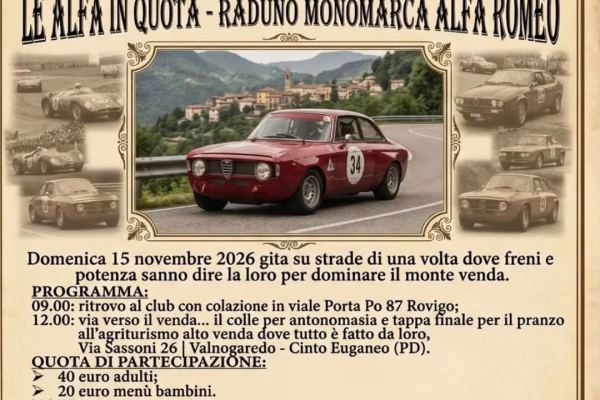 Le Alfa In Quota – Raduno Monomarca Alfa Romeo - Raduno Dinamico a Rovigo (RO) il domenica 15 novembre 2026