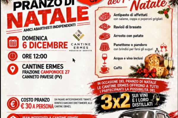 Pranzo di Natale Amici Abarthisti Indipendenti - Cantine Ermes Canneto Pavese - Raduno Statico a Canneto Pavese (PV) il domenica 6 dicembre 2026
