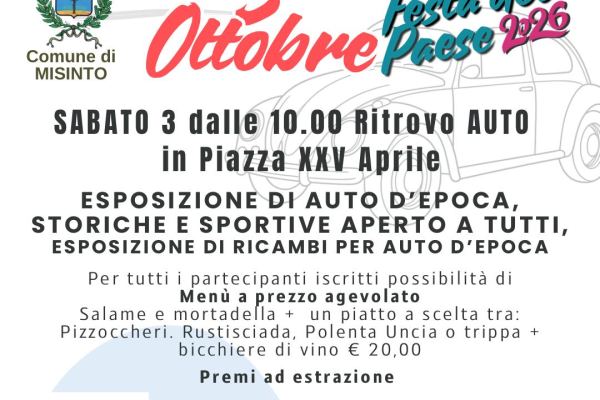 Raduno Festa dell' uva di Misinto - Raduno Statico a Misinto (MB) il sabato 3 ottobre 2026